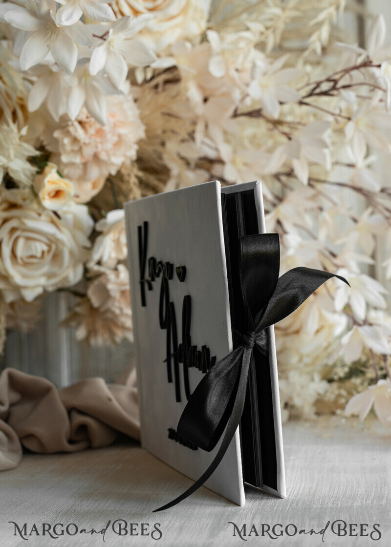 black & white Velvet Acrylic Wedding Guest Book Personalised & sign set, Velvet elegant Instant Photo Book Boho Elegant Instax Guestbook. Hot trend - black & white wedding -1