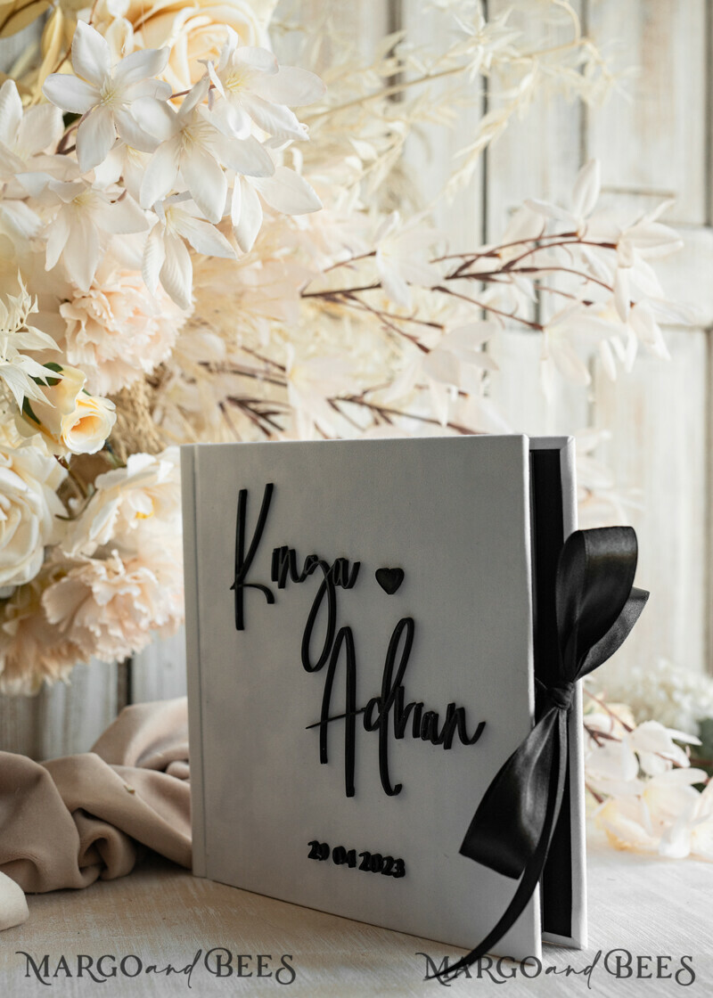 black & white Velvet Acrylic Wedding Guest Book Personalised & sign set, Velvet elegant Instant Photo Book Boho Elegant Instax Guestbook. Hot trend - black & white wedding -18