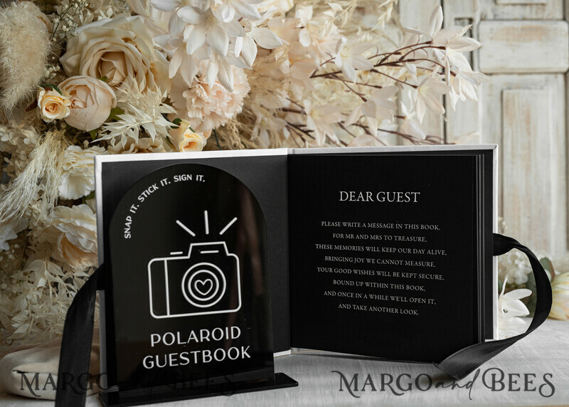 black & white Velvet Acrylic Wedding Guest Book Personalised & sign set, Velvet elegant Instant Photo Book Boho Elegant Instax Guestbook. Hot trend - black & white wedding -2