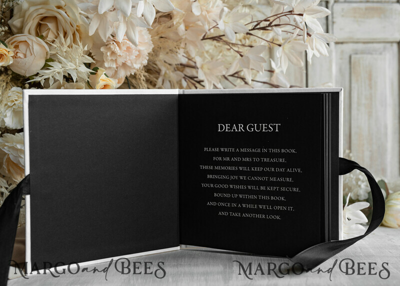 black & white Velvet Acrylic Wedding Guest Book Personalised & sign set, Velvet elegant Instant Photo Book Boho Elegant Instax Guestbook. Hot trend - black & white wedding -4