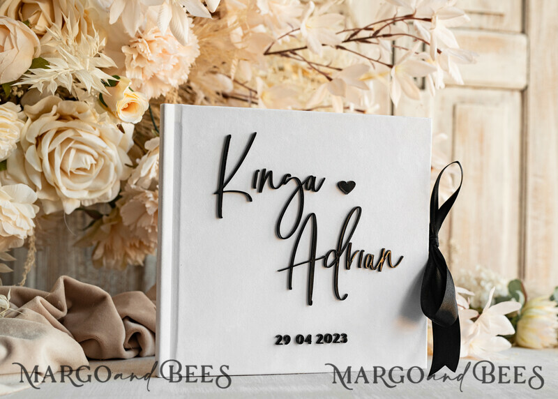 black & white Velvet Acrylic Wedding Guest Book Personalised & sign set, Velvet elegant Instant Photo Book Boho Elegant Instax Guestbook. Hot trend - black & white wedding -15