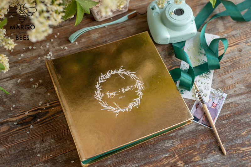 Luxury Gold Wedding Guest Book Personalised, Gold Leather Personalized Wedding Album , Gold Glamour Photo Booth Book-0