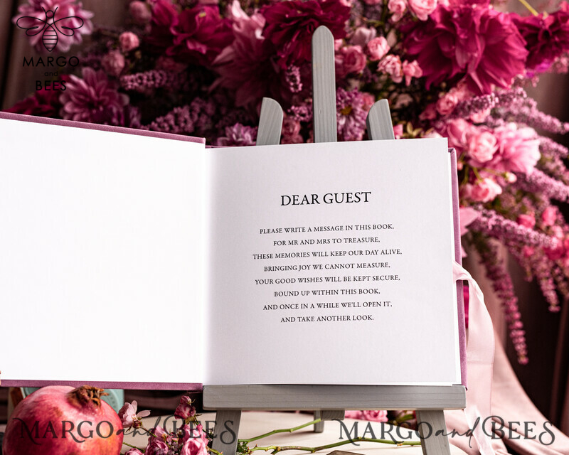 Elegant Mauve Gold Acrylic Wedding Guest Book Personalised with Sign Set and Velvet Dusty Rose Instant Photo Book - Create a Boho Chic Instax Wedding Photo Guestbook!-24