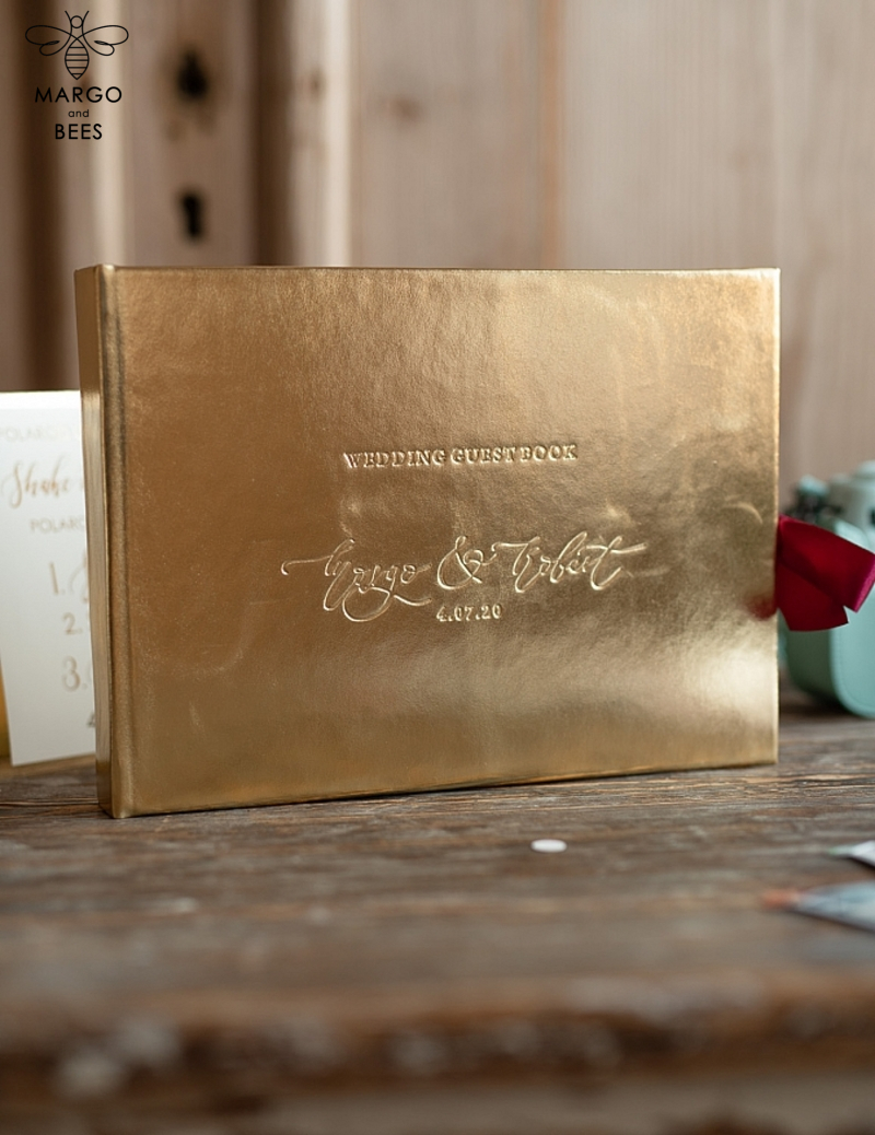 Presonalised Wedding Guest Book, Gold Gamour Leather  Instant Photo Book • BohoGlam Elegant Instax Wedding Photo Guestbook-2