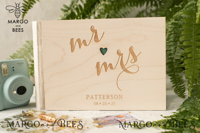 Rusic Wedding Guest Book, Wooden Personalized Wedding Album • Wood Engraved Photo Booth Book-3