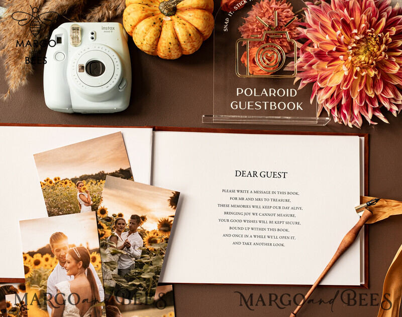 Fall Terracotta Gold Acrylic Wedding Guest Book Personalised and Sign Set: Capture Memories in Style 
Velvet Rust Instant Photo Book: A Touch of Boho Elegance for your Wedding 
Instax Wedding Photo Guestbook: Create Lasting Memories in an Elegant and Personalized Way-6