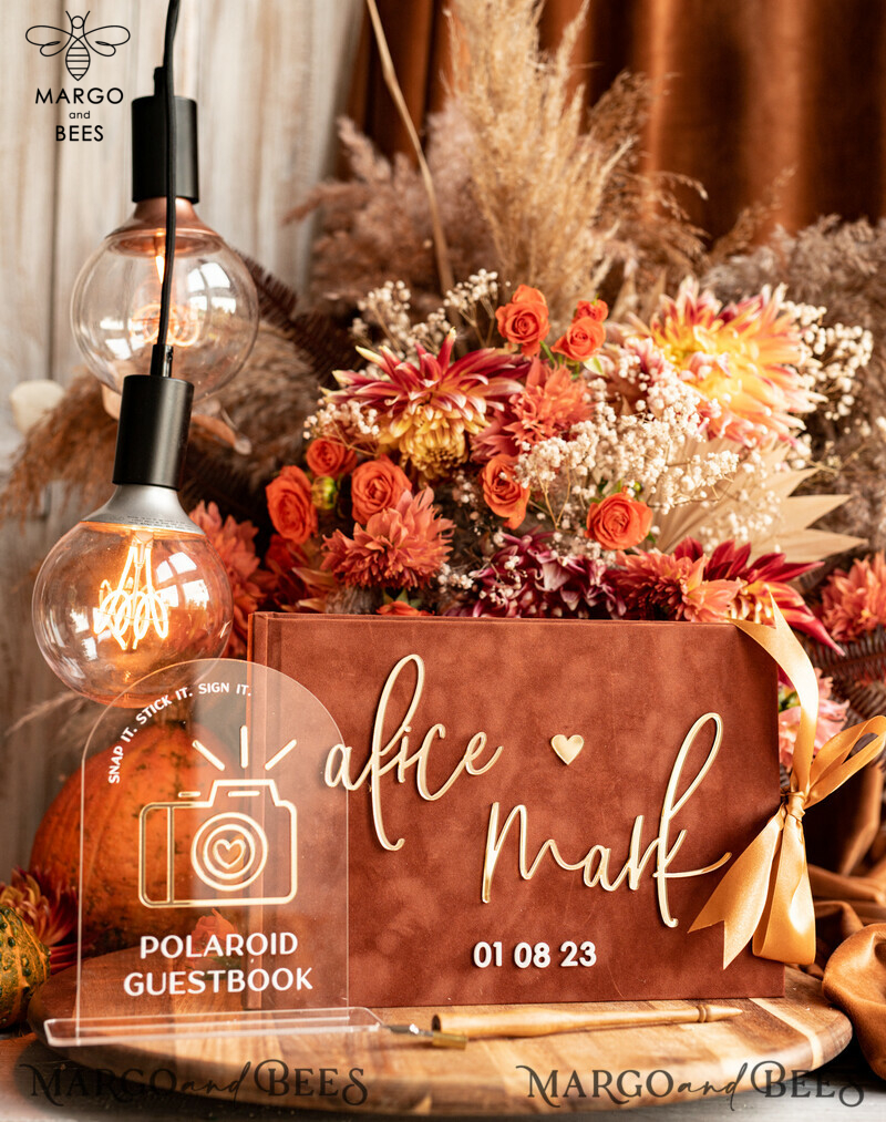 Fall Terracotta Gold Acrylic Wedding Guest Book Personalised and Sign Set: Capture Memories in Style 
Velvet Rust Instant Photo Book: A Touch of Boho Elegance for your Wedding 
Instax Wedding Photo Guestbook: Create Lasting Memories in an Elegant and Personalized Way-1