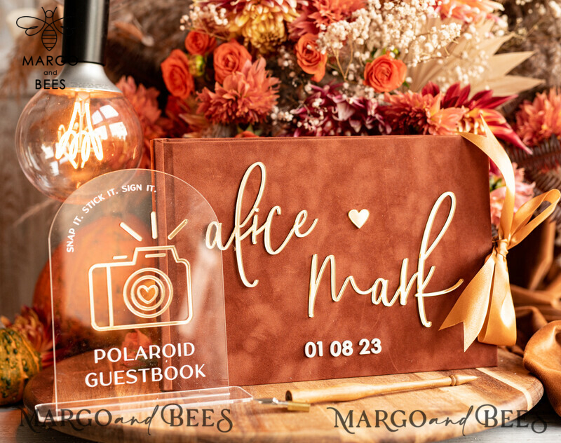 Fall Terracotta Gold Acrylic Wedding Guest Book Personalised and Sign Set: Capture Memories in Style 
Velvet Rust Instant Photo Book: A Touch of Boho Elegance for your Wedding 
Instax Wedding Photo Guestbook: Create Lasting Memories in an Elegant and Personalized Way-11