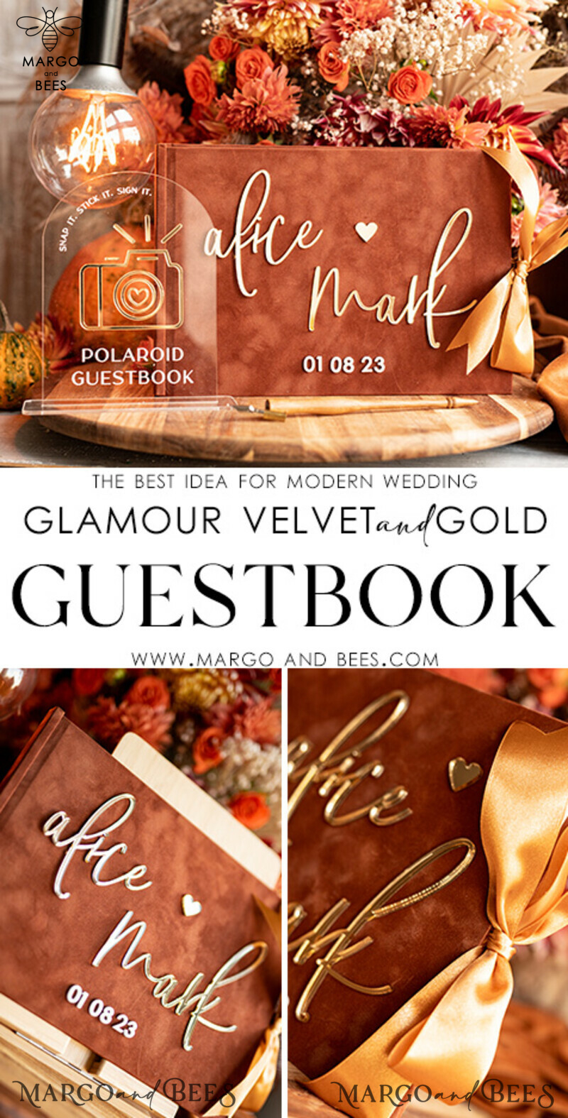 Fall Terracotta Gold Acrylic Wedding Guest Book Personalised and Sign Set: Capture Memories in Style 
Velvet Rust Instant Photo Book: A Touch of Boho Elegance for your Wedding 
Instax Wedding Photo Guestbook: Create Lasting Memories in an Elegant and Personalized Way-3