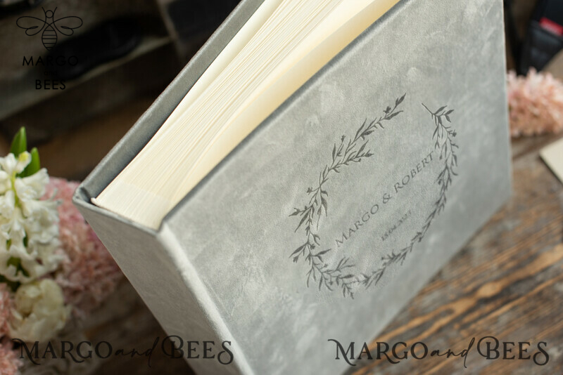 Introducing the Perfect Keepsake: Personalised Grey Velvet Wedding Guest Book and Instant Photo Album-1