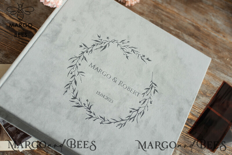 Introducing the Perfect Keepsake: Personalised Grey Velvet Wedding Guest Book and Instant Photo Album-2