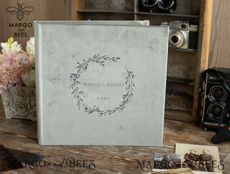Introducing the Perfect Keepsake: Personalised Grey Velvet Wedding Guest Book and Instant Photo Album-0