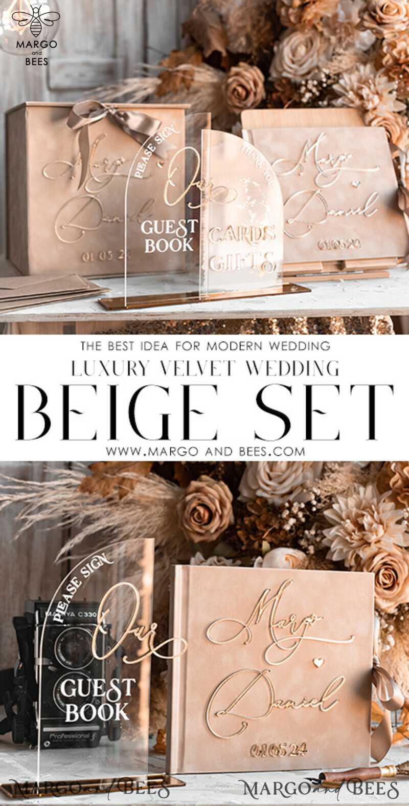Wedding Beige Guest Book Personalised and Sign Set: Create Memories with Velvet Instant Photo Book - A Boho Elegant Instax Wedding Photo Guestbook-7