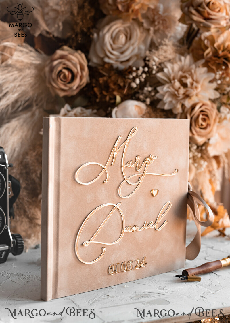Wedding Beige Guest Book Personalised and Sign Set: Create Memories with Velvet Instant Photo Book - A Boho Elegant Instax Wedding Photo Guestbook-6