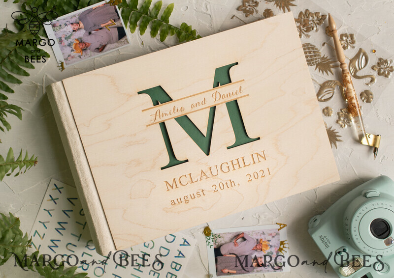 Personalized Rustic Wooden Wedding Guest Book: A Charming and Unique Wood Engraved Photo Booth Album-3