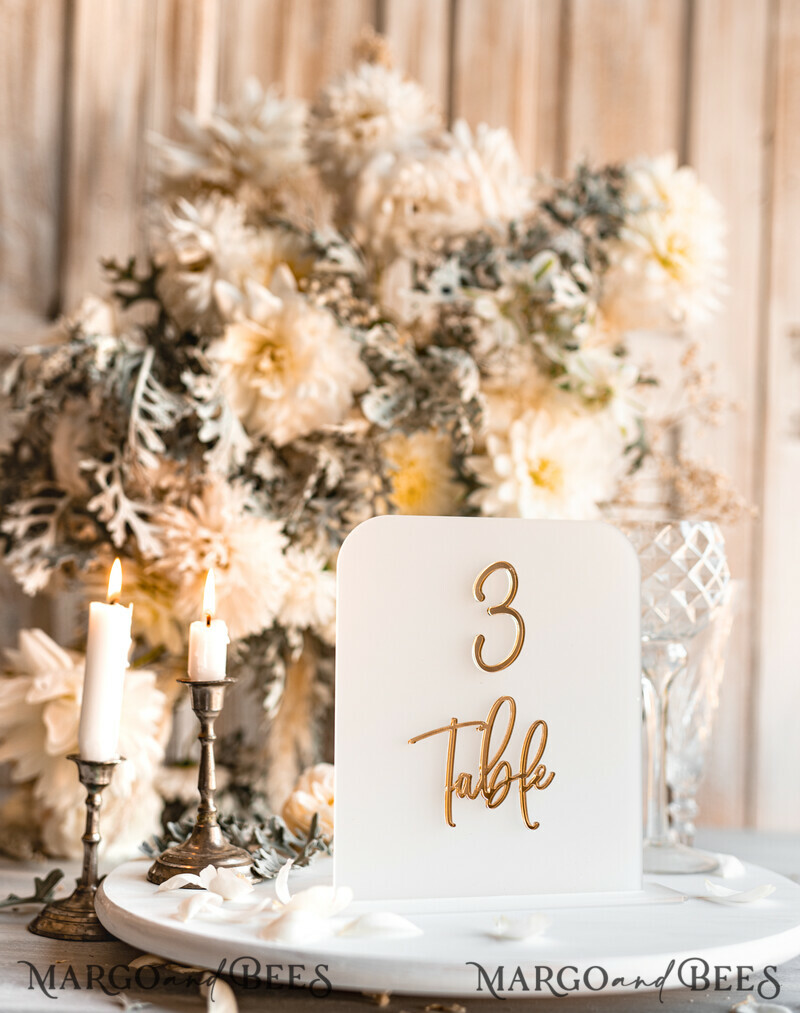Acrylic Frozen Table Numbers, Frosted Acrylic And Gold Sign, Gold Plexi Table Numbers-1