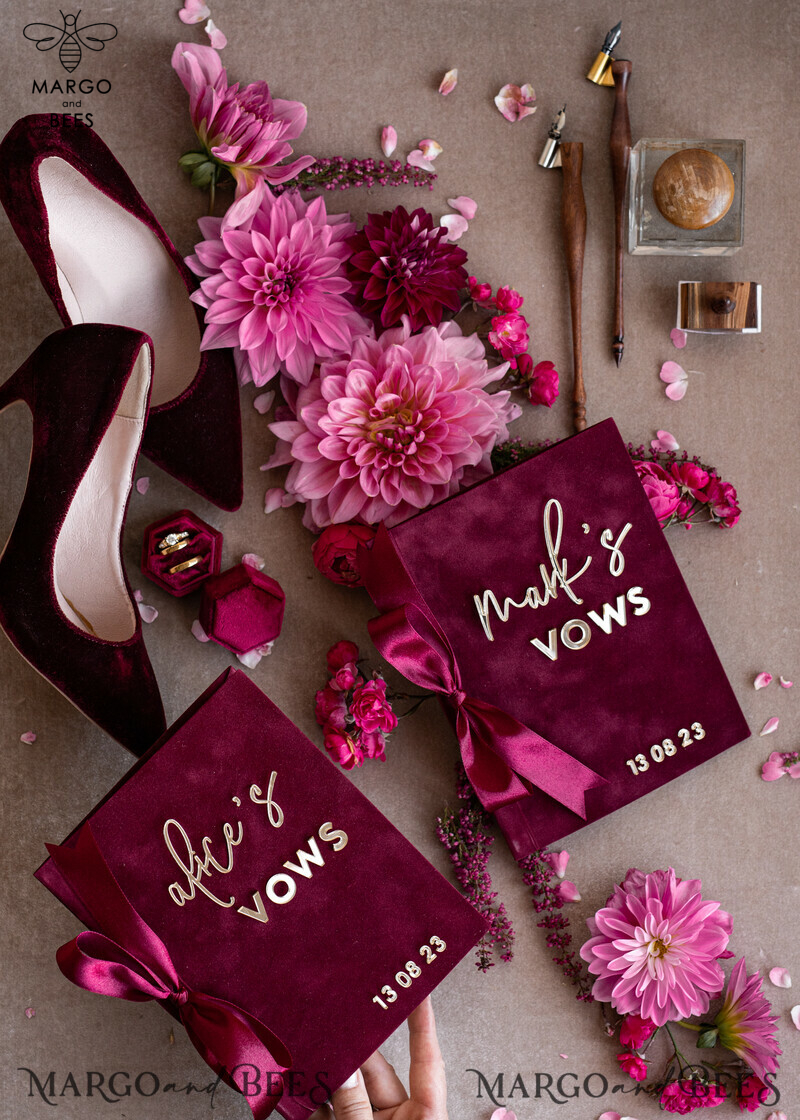 Burgundy Bride and Groom Vow Books: A Maroon Wedding Vow Set of Two with a Touch of Velvet Marsala-5
