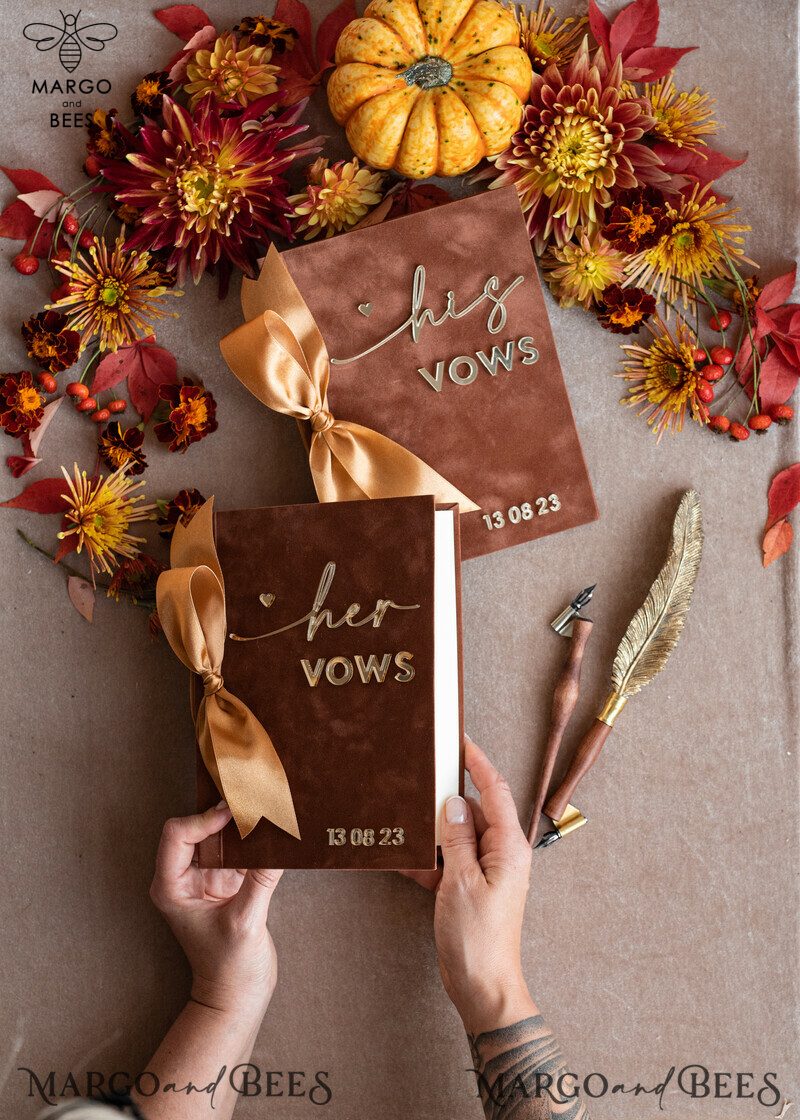 Shop the Perfect Terracotta Fall Bride and Groom Vow Books Set - Burnt Orange, Velvet Rust, and Golden Mirror Customized Vow Booklets. Upgrade your Wedding with Acrylic Copper Gold Custom Vow Cases - Ideal Bridal Shower Gift.-0
