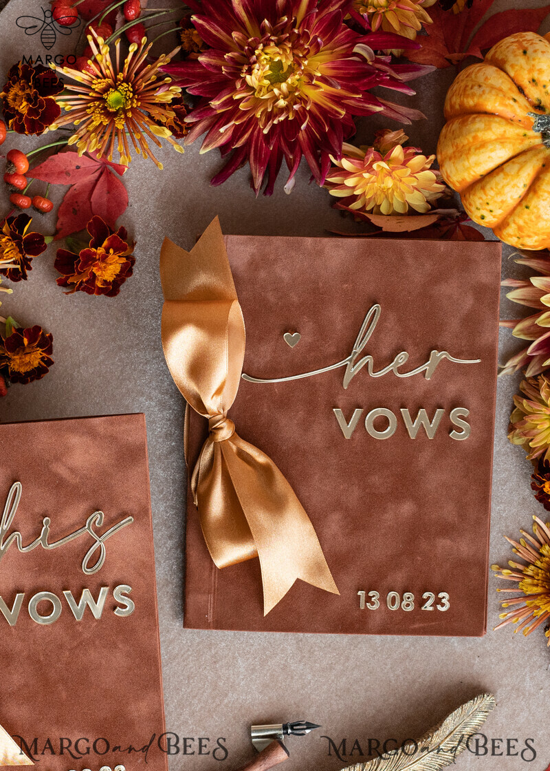 Shop the Perfect Terracotta Fall Bride and Groom Vow Books Set - Burnt Orange, Velvet Rust, and Golden Mirror Customized Vow Booklets. Upgrade your Wedding with Acrylic Copper Gold Custom Vow Cases - Ideal Bridal Shower Gift.-11