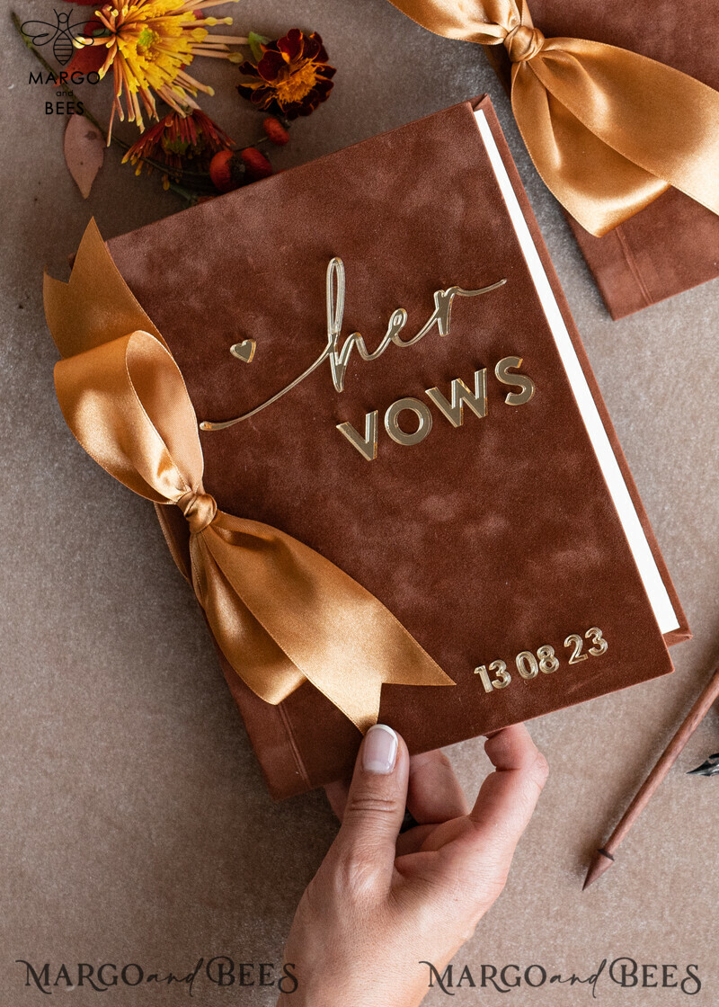 Shop the Perfect Terracotta Fall Bride and Groom Vow Books Set - Burnt Orange, Velvet Rust, and Golden Mirror Customized Vow Booklets. Upgrade your Wedding with Acrylic Copper Gold Custom Vow Cases - Ideal Bridal Shower Gift.-12
