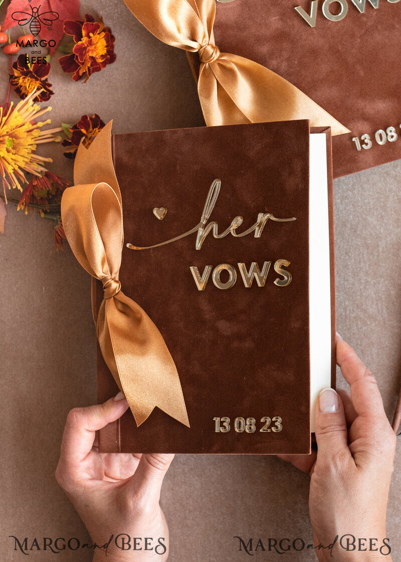 Shop the Perfect Terracotta Fall Bride and Groom Vow Books Set - Burnt Orange, Velvet Rust, and Golden Mirror Customized Vow Booklets. Upgrade your Wedding with Acrylic Copper Gold Custom Vow Cases - Ideal Bridal Shower Gift.-14