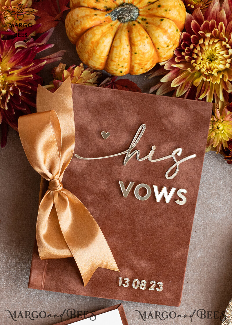 Shop the Perfect Terracotta Fall Bride and Groom Vow Books Set - Burnt Orange, Velvet Rust, and Golden Mirror Customized Vow Booklets. Upgrade your Wedding with Acrylic Copper Gold Custom Vow Cases - Ideal Bridal Shower Gift.-16