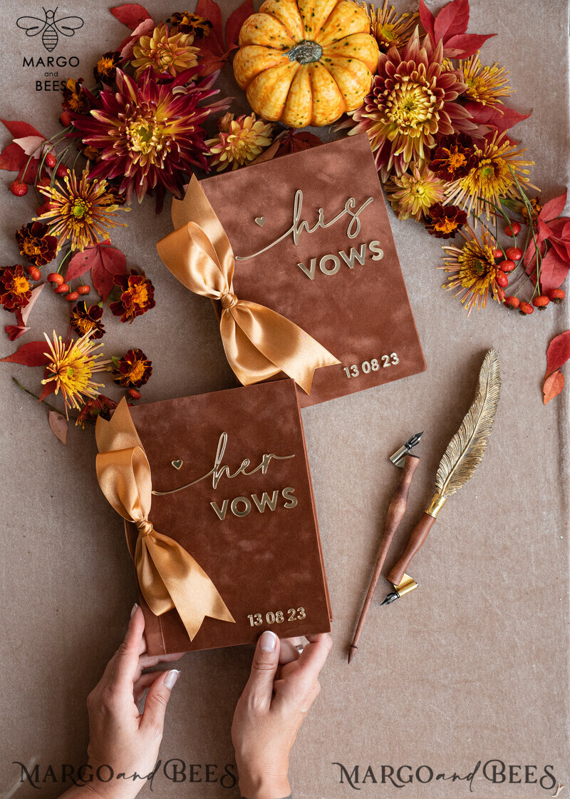 Shop the Perfect Terracotta Fall Bride and Groom Vow Books Set - Burnt Orange, Velvet Rust, and Golden Mirror Customized Vow Booklets. Upgrade your Wedding with Acrylic Copper Gold Custom Vow Cases - Ideal Bridal Shower Gift.-6