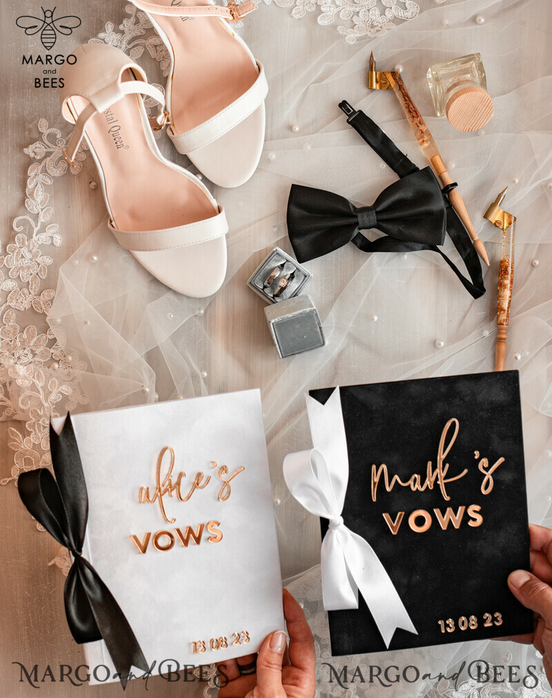 Elegant Classic Bride and Groom Vow Books: Black White Gold Wedding Vow Books Set of Two-4