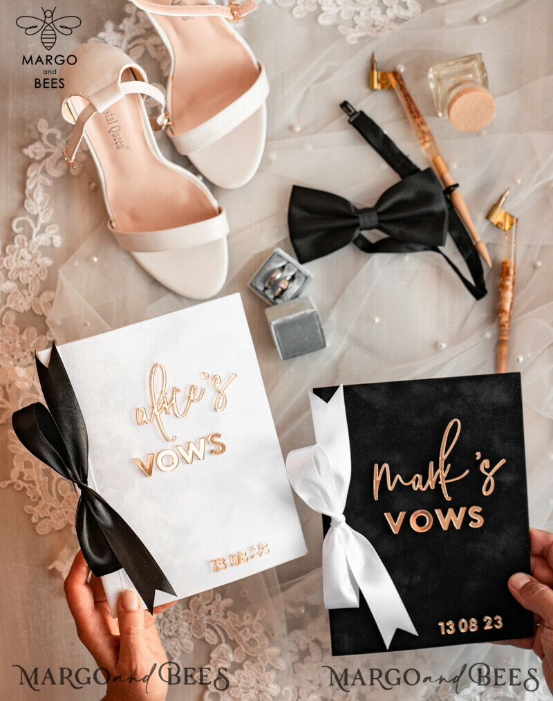 Elegant Classic Bride and Groom Vow Books: Black White Gold Wedding Vow Books Set of Two-7