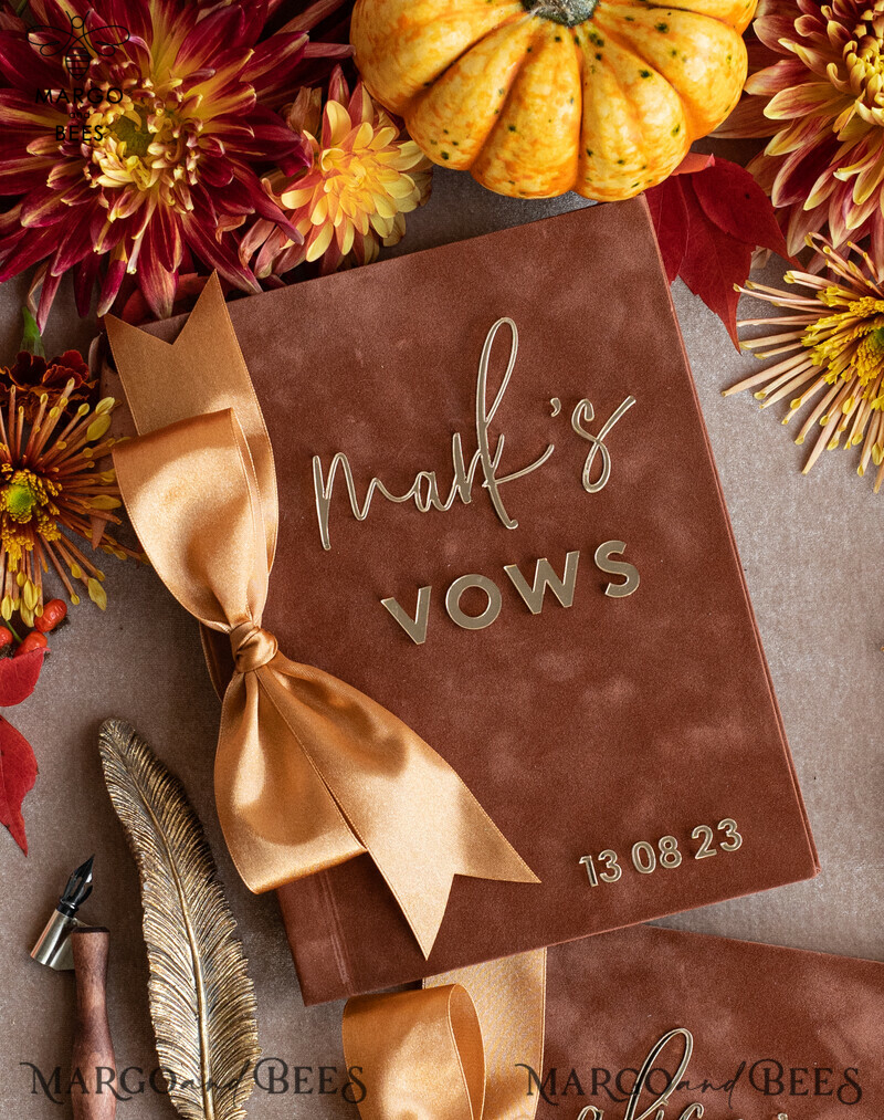 Personalized Terracotta Fall Bride and Groom Vow Books: Burnt Orange Wedding Vow Books Set of Two, Velvet Rust - Perfect Bridal Shower Gift!-12