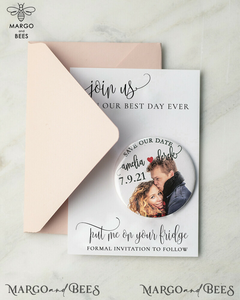 Create personalized Save the Date cards with a fridge magnet featuring your own photo-1