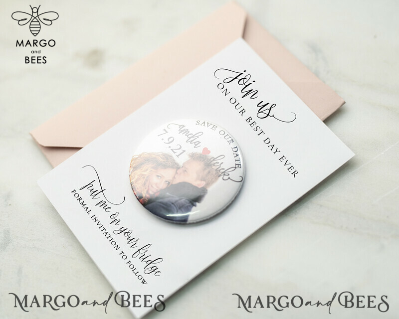 Create personalized Save the Date cards with a fridge magnet featuring your own photo-2