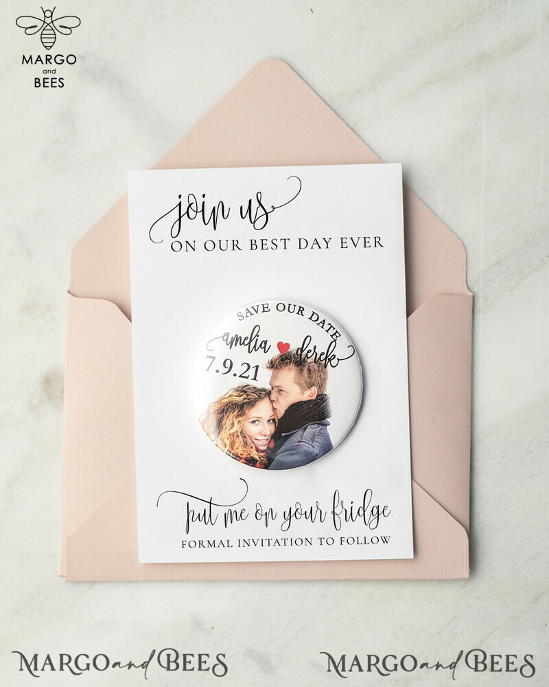 Create personalized Save the Date cards with a fridge magnet featuring your own photo-0