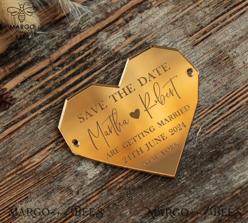 Personalised Blush Pink Save the Date Acrylic Geometric Heart Magnet and Card: The Perfect Gold Blush Pink Heart Wedding Save The Dates! Upgrade your Save The Date Cards with heart magnet-6