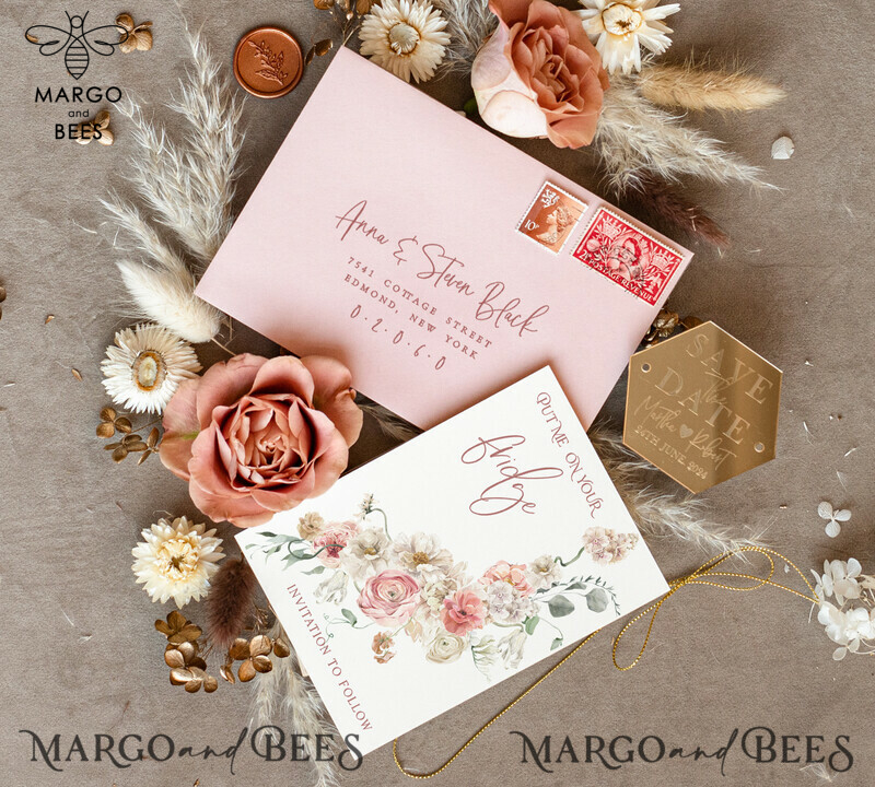 Elegant and Unique: Personalised Gold Acrylic Save the Date Magnet and Card for Your Wedding 
Add a Touch of Luxury: Gold Blush Pink Wedding Save The Dates Plexi Magnets 
Capture the Spirit of Your Special Day: Wedding Boho Save the Date Cards-3