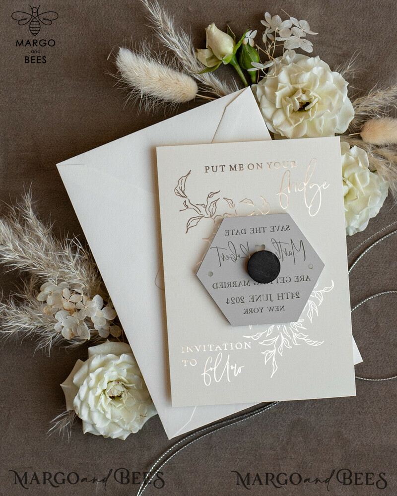 Luxury Silver Acrylic Hexagon Save the Date Magnet and Card: Perfect for Weddings!-5