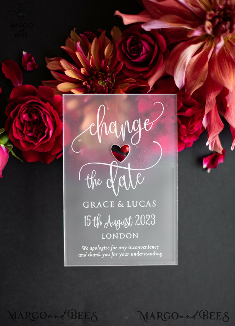 Luxury Wedding Save the Date: Personalized Plexi Satin with Maroon Envelope-1