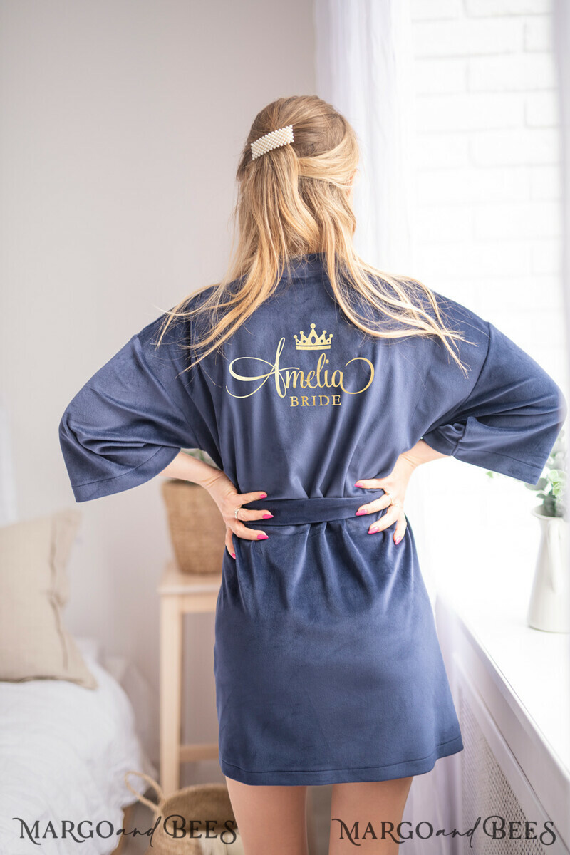 Navy wedding robe for bride with your foil inscription-1