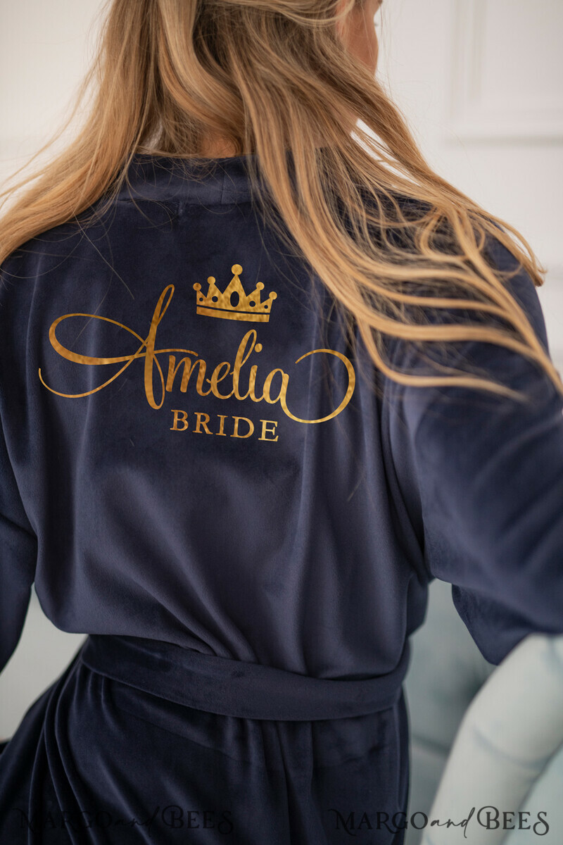 Navy wedding robe for bride with your foil inscription-0