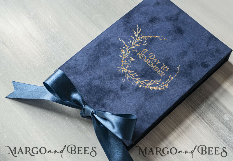 Vip Navy Blue Gold Foil Wedding Invitations in velvet box, Plexi Glamour Wedding Invitations-3