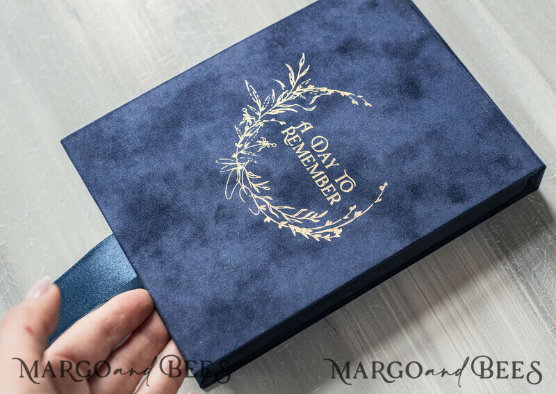 Vip Navy Blue Gold Foil Wedding Invitations in velvet box, Plexi Glamour Wedding Invitations-15