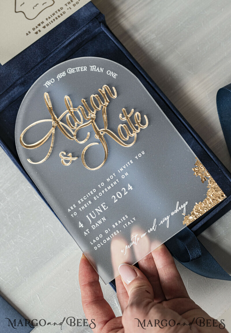 Vip Navy Blue Gold Foil Wedding Invitations in velvet box, Plexi Glamour Wedding Invitations-18