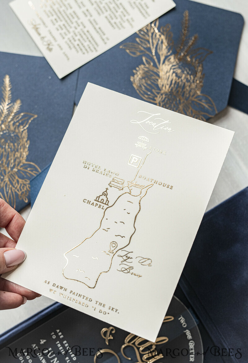 Vip Navy Blue Gold Foil Wedding Invitations in velvet box, Plexi Glamour Wedding Invitations-20