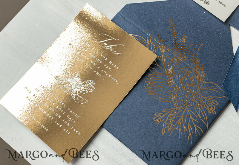 Vip Navy Blue Gold Foil Wedding Invitations in velvet box, Plexi Glamour Wedding Invitations-22