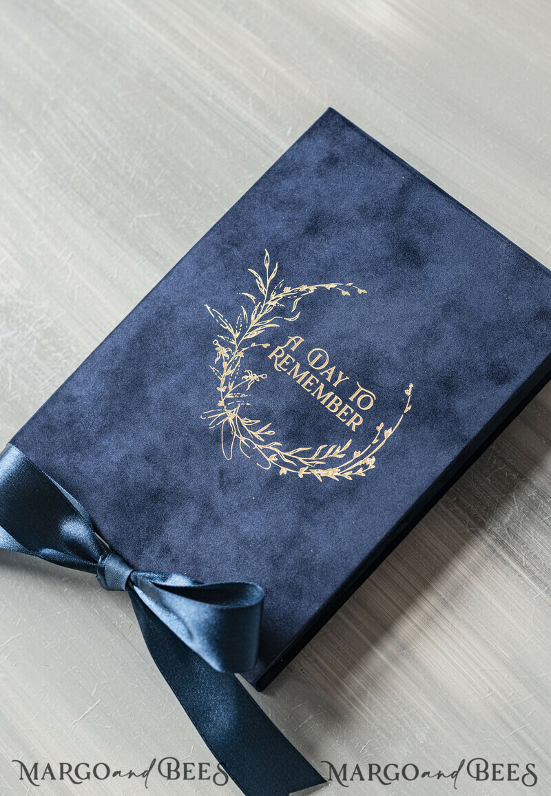 Vip Navy Blue Gold Foil Wedding Invitations in velvet box, Plexi Glamour Wedding Invitations-4