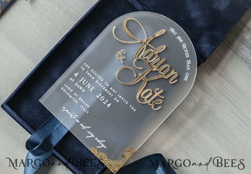 Vip Navy Blue Gold Foil Wedding Invitations in velvet box, Plexi Glamour Wedding Invitations-23