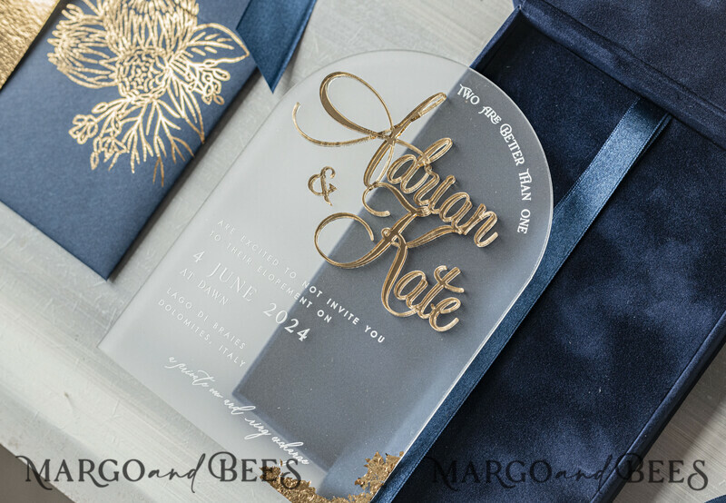 Vip Navy Blue Gold Foil Wedding Invitations in velvet box, Plexi Glamour Wedding Invitations-24