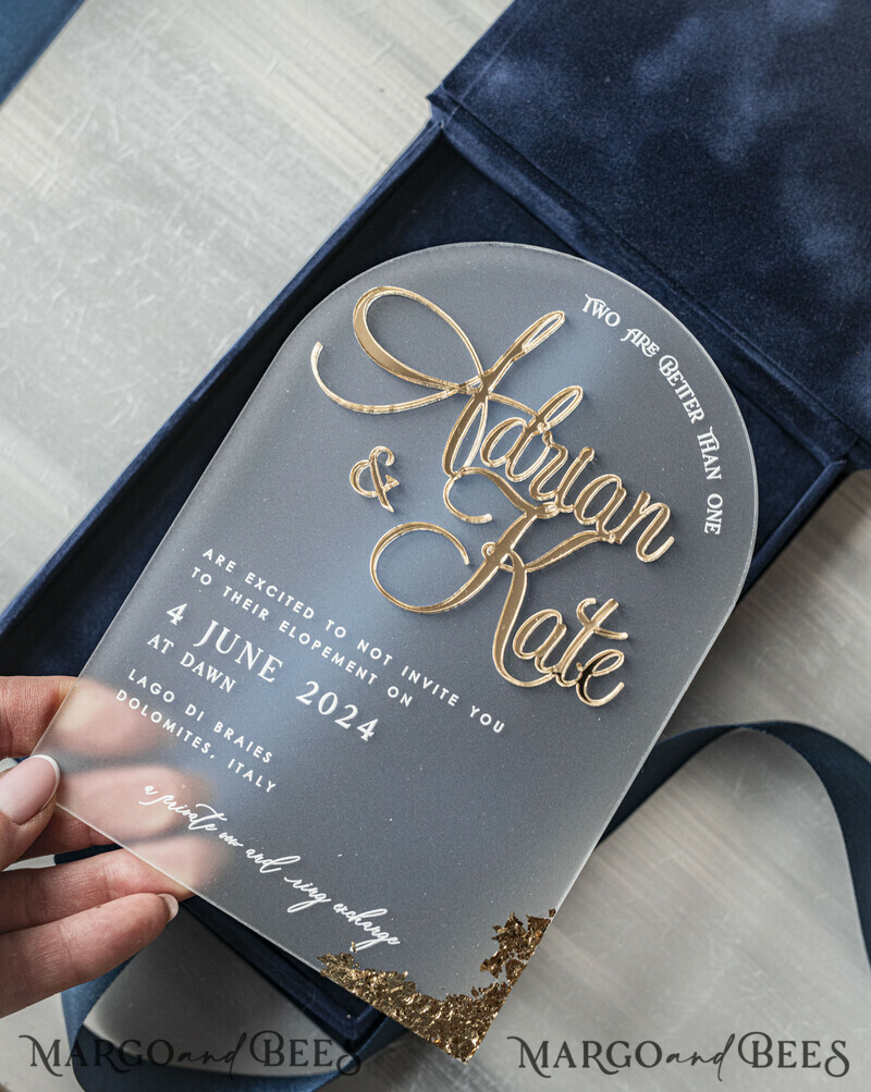 Vip Navy Blue Gold Foil Wedding Invitations in velvet box, Plexi Glamour Wedding Invitations-26