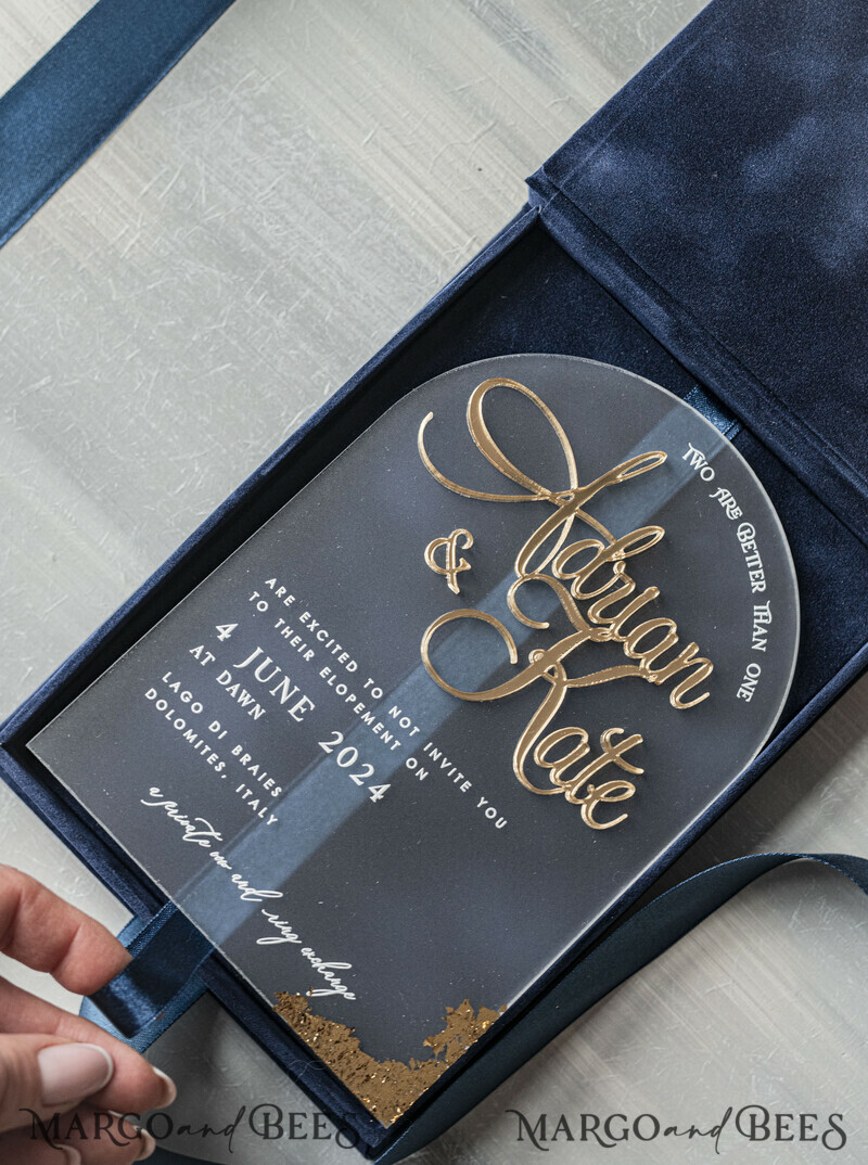 Vip Navy Blue Gold Foil Wedding Invitations in velvet box, Plexi Glamour Wedding Invitations-27