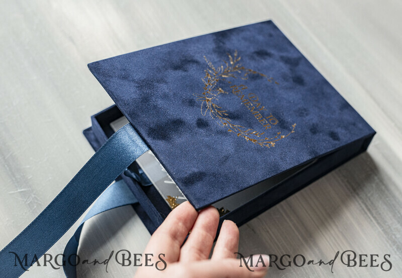 Vip Navy Blue Gold Foil Wedding Invitations in velvet box, Plexi Glamour Wedding Invitations-14